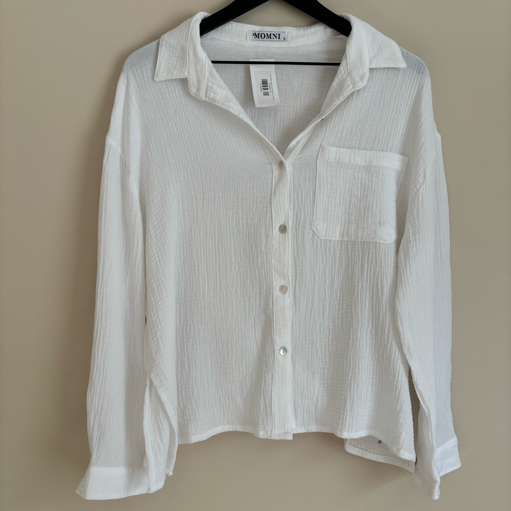 NWT Momni Winnie White Cotton Gauze Buttoned Long Sleeve Top Size Small